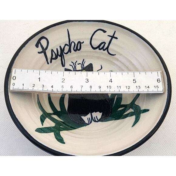 CAT BOWL-"Psycho Cat"-Hand Crafted-Pottery-Food or Water-6" Diameter - Picture 6 of 7